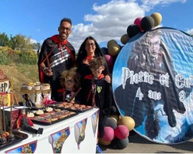 Pierre Aubameyang with parents Pierre-Emerick Aubameyang and Alysha Behague and brother Curtys Aubameyang at his Harry Potter Theme fourth birthday celebration